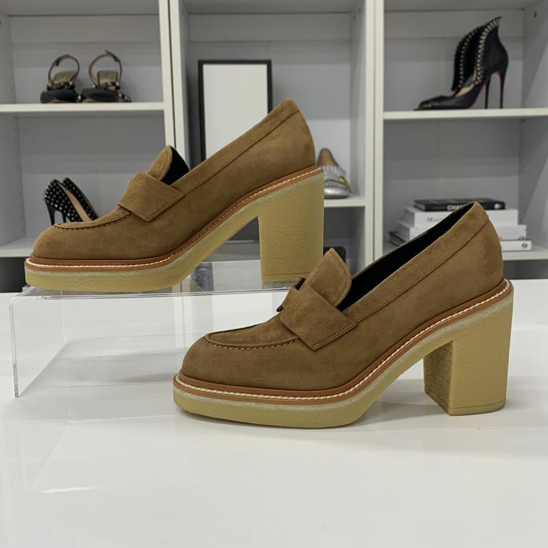 Hermes Didi Suede Heels Loafers Brown — view 2