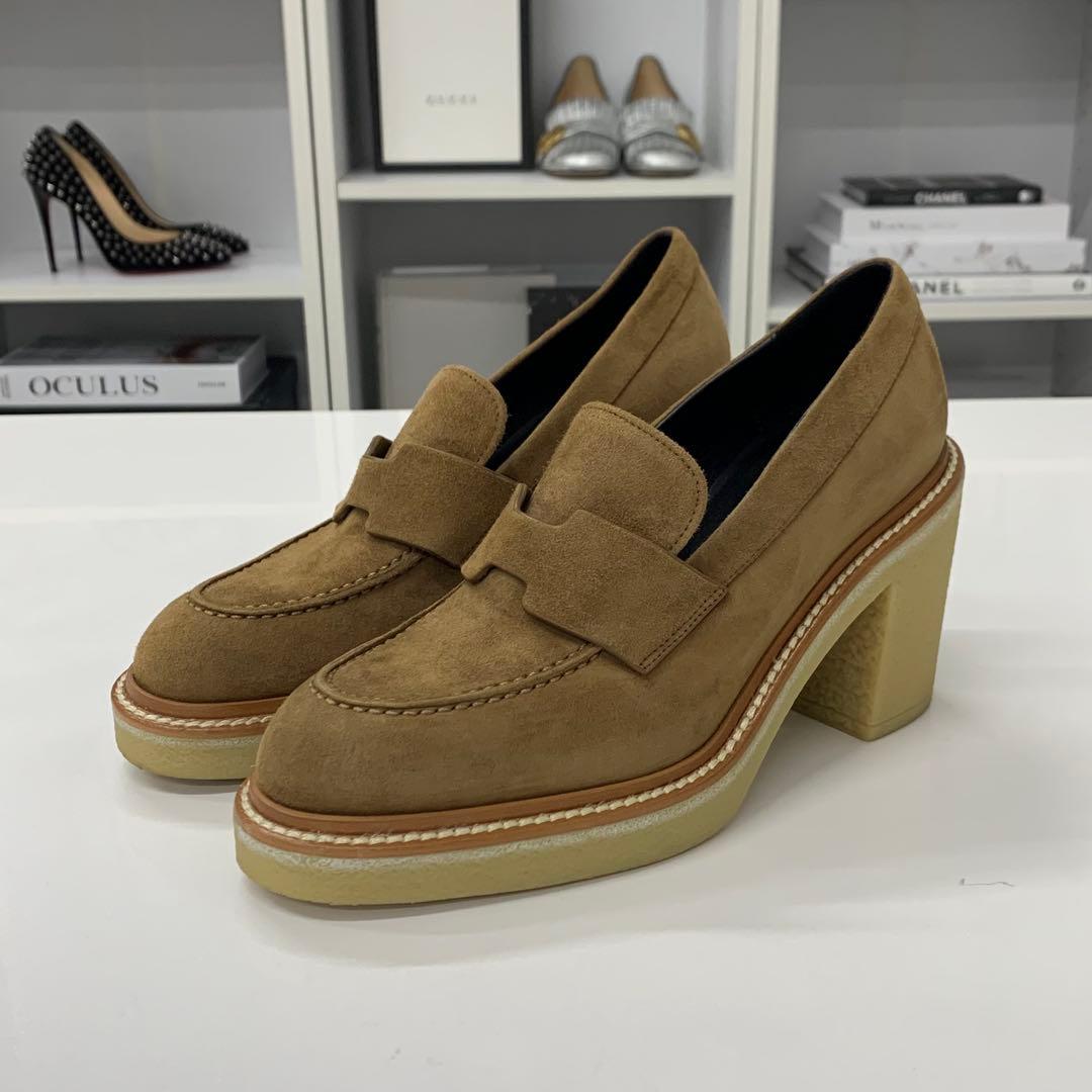 Hermes Didi Suede Heels Loafers Brown — view 3