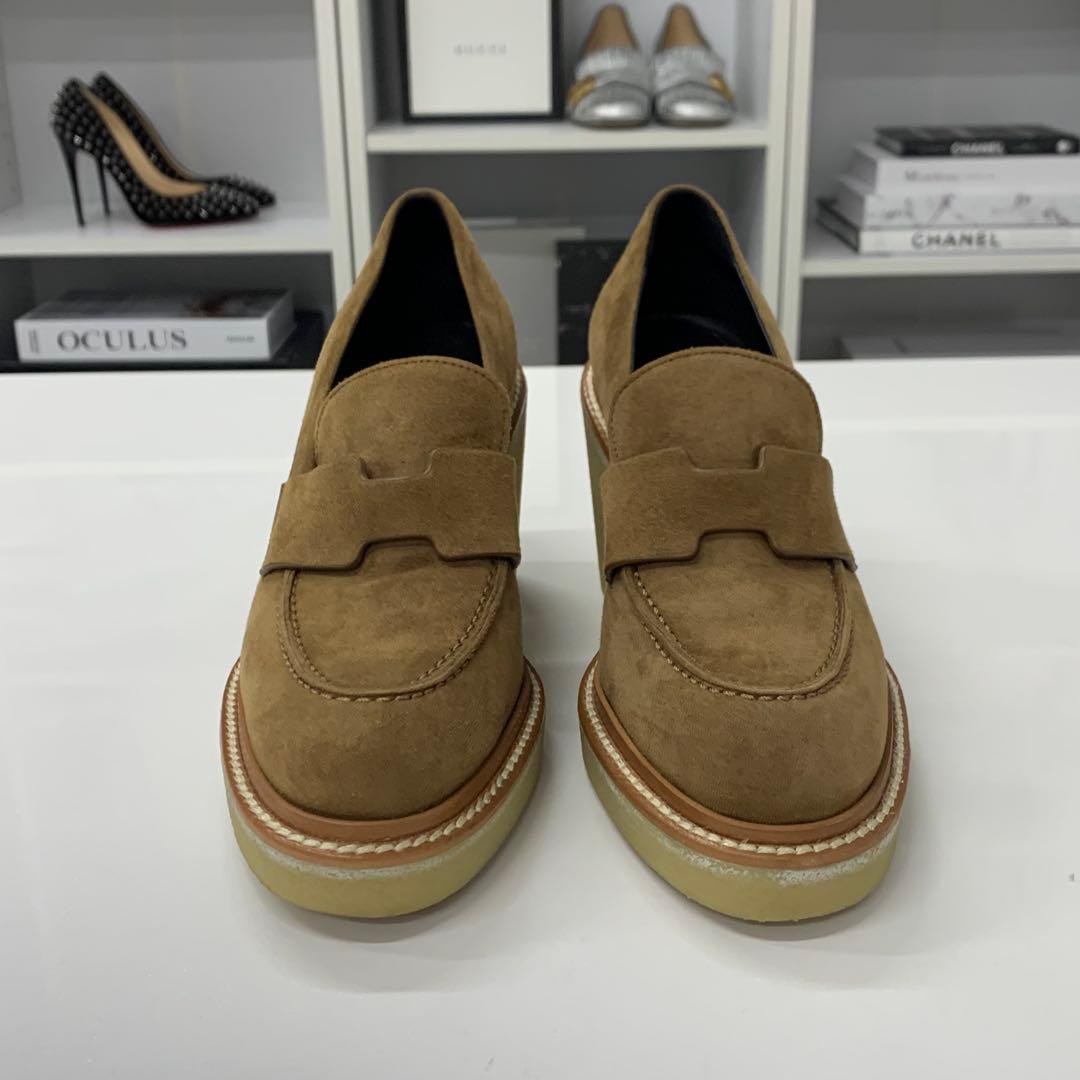 Hermes Didi Suede Heels Loafers Brown — view 4