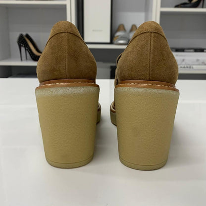 Hermes Didi Suede Heels Loafers Brown — view 6