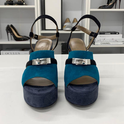 Hermes Kelly Suede Strap Sandals Navy Blue — view 4