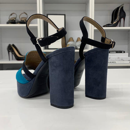 Hermes Kelly Suede Strap Sandals Navy Blue — view 5