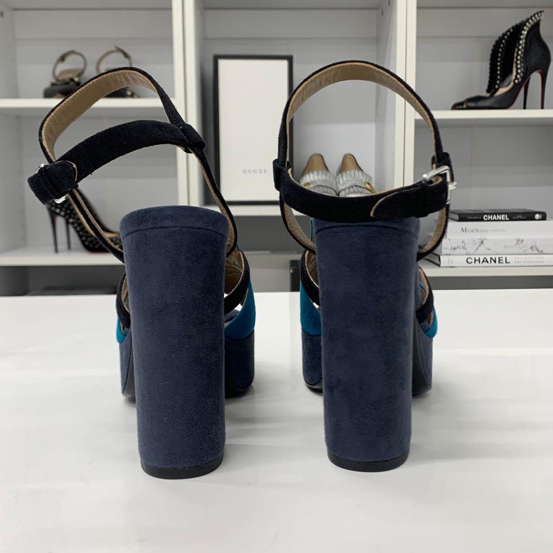 Hermes Kelly Suede Strap Sandals Navy Blue — view 6