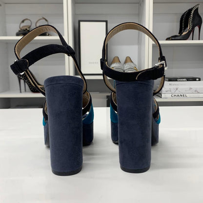 Hermes Kelly Suede Strap Sandals Navy Blue — view 6