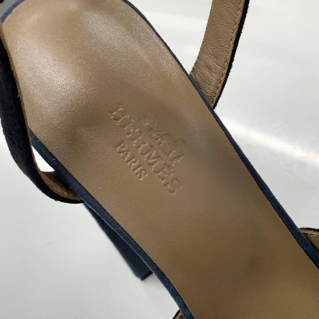 Hermes Kelly Suede Strap Sandals Navy Blue — view 8
