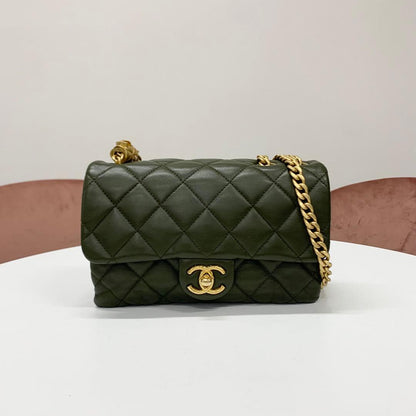 Chanel Quilted Mini Flap Bag Lambskin Chain Ring 2-Way