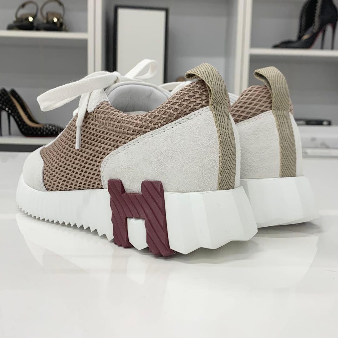 Unused Hermes Bouncing Mesh Suede Sneakers Beige Gray
