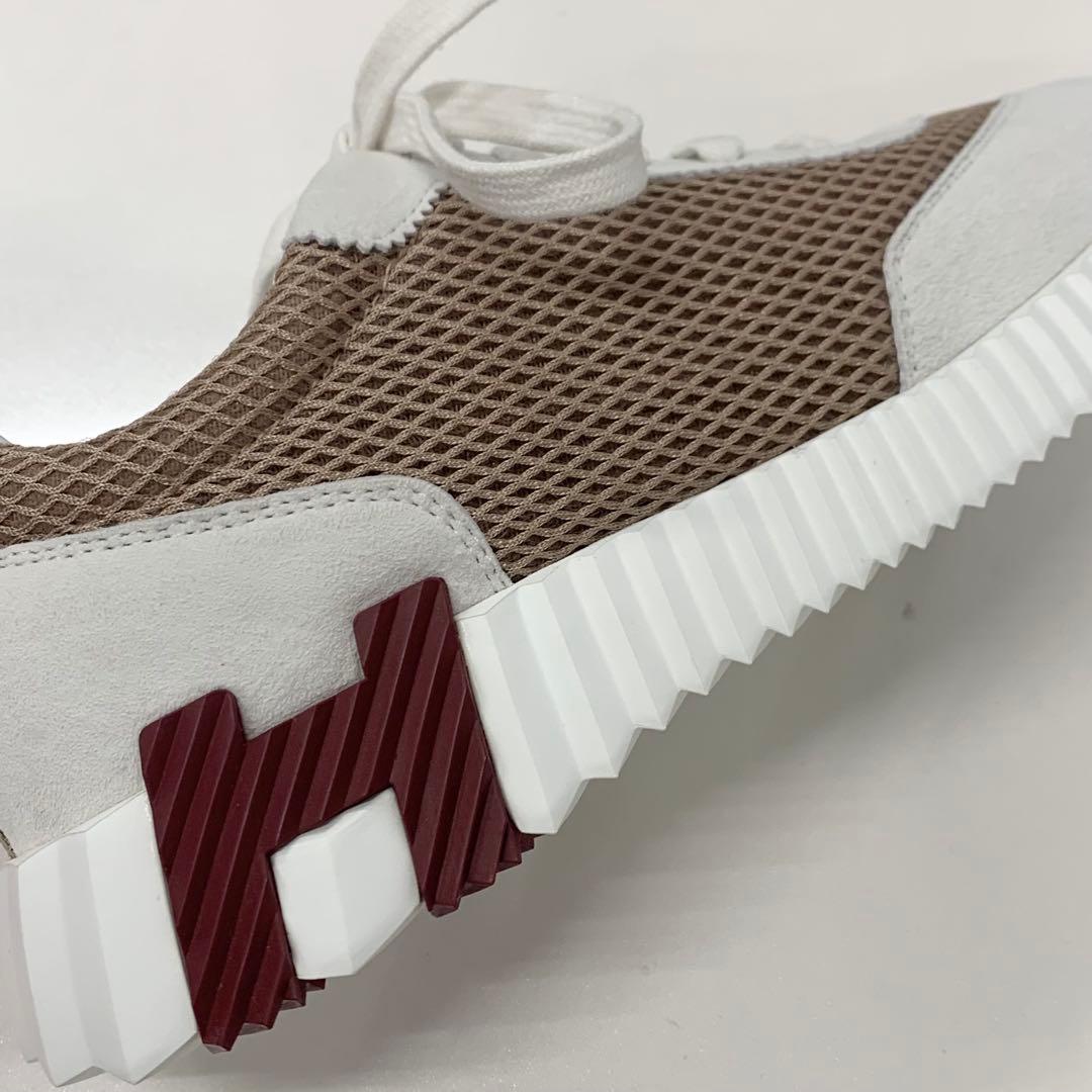 Unused Hermes Bouncing Mesh Suede Sneakers Beige Gray