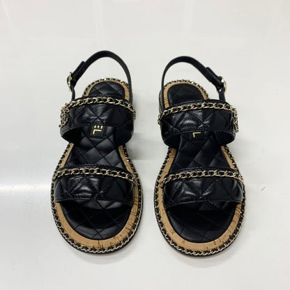 Chanel CC Logo Quilted Chain Leather Cork Sandals — view 2