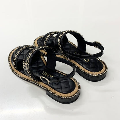 Chanel CC Logo Quilted Chain Leather Cork Sandals — view 4