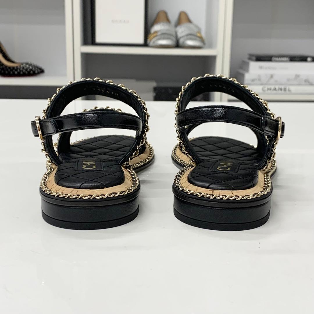 Chanel CC Logo Quilted Chain Leather Cork Sandals — view 5
