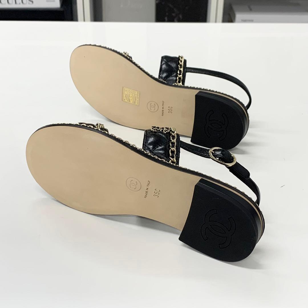 Chanel CC Logo Quilted Chain Leather Cork Sandals — view 6