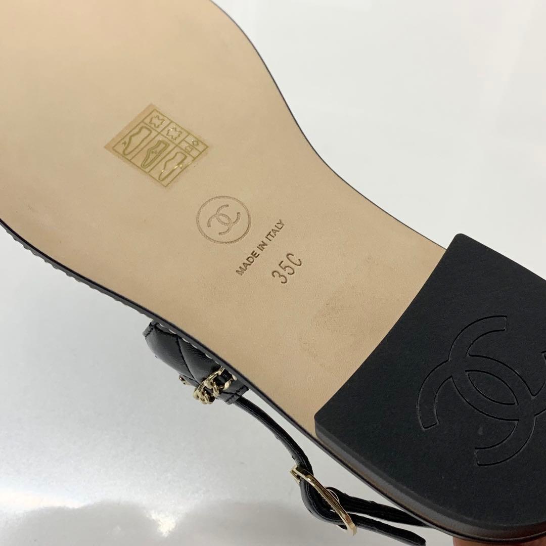 Chanel CC Logo Quilted Chain Leather Cork Sandals — view 8