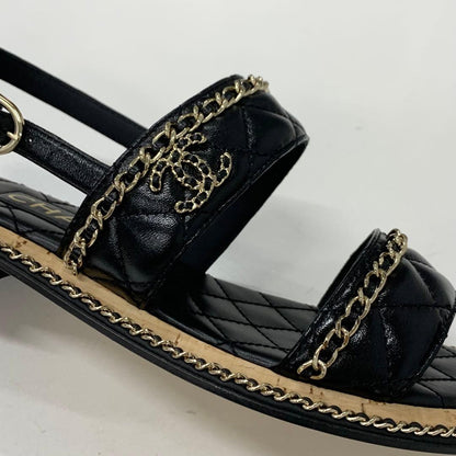 Chanel CC Logo Quilted Chain Leather Cork Sandals — view 9