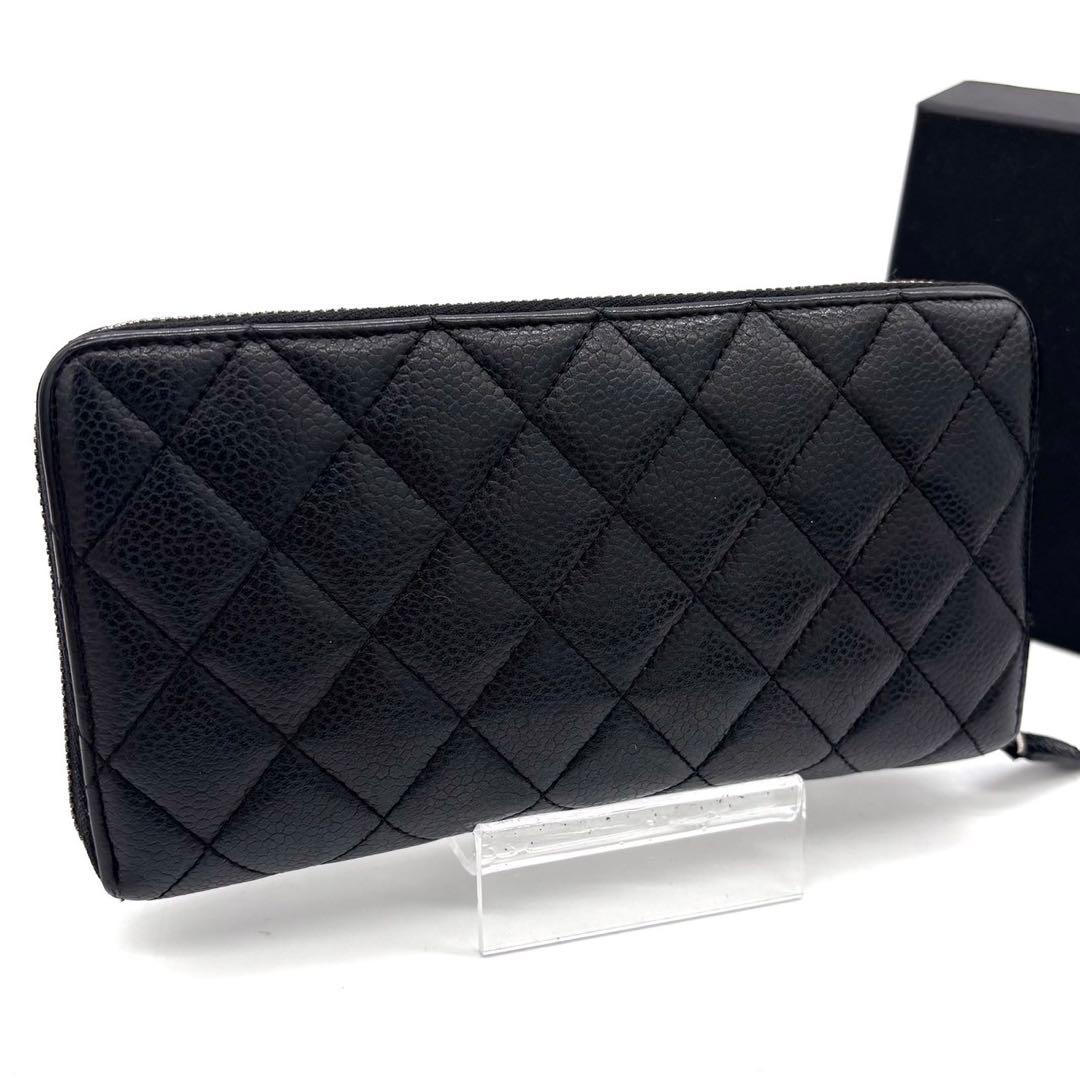 Chanel Quilted Caviar Leather Zip Around Wallet Black — view 2