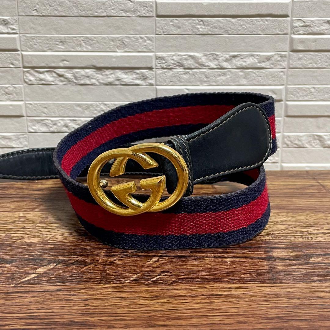 Gucci Sherry GG Gold Buckle Belt Leather Canvas