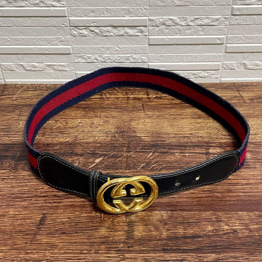 Gucci Sherry GG Gold Buckle Belt Leather Canvas — view 2