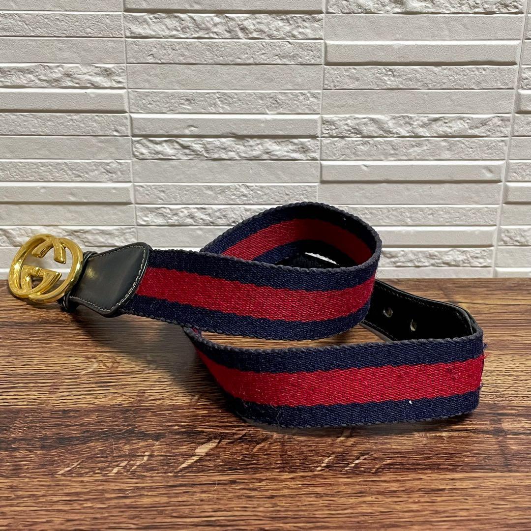 Gucci Sherry GG Gold Buckle Belt Leather Canvas — view 3