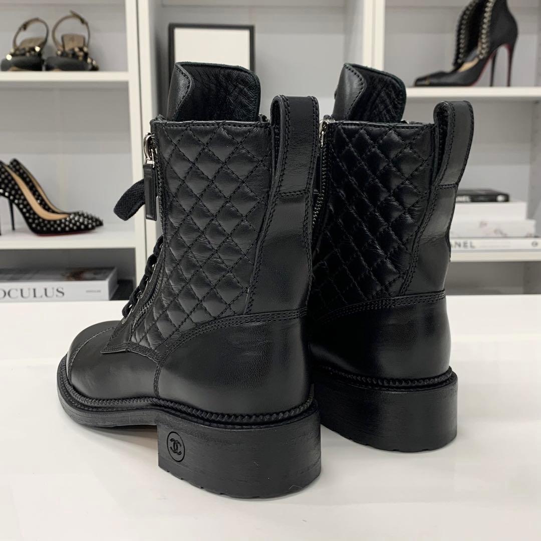 Chanel Matelasse Cocomark Leather Lace-up Short Boots