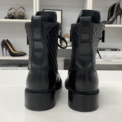 Chanel Matelasse Cocomark Leather Lace-up Short Boots
