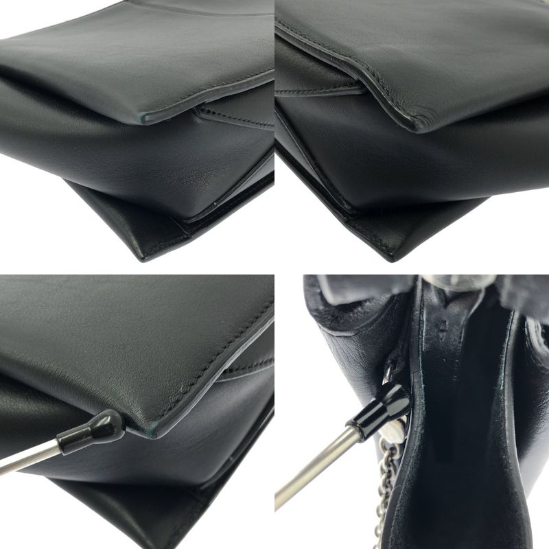 Celine - Chain Tri-fold 2way Leather Logo Clutch Bag With Chain Shoulder -