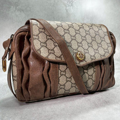 Gucci GG Shoulder Bag Brown Beige Logo Leather