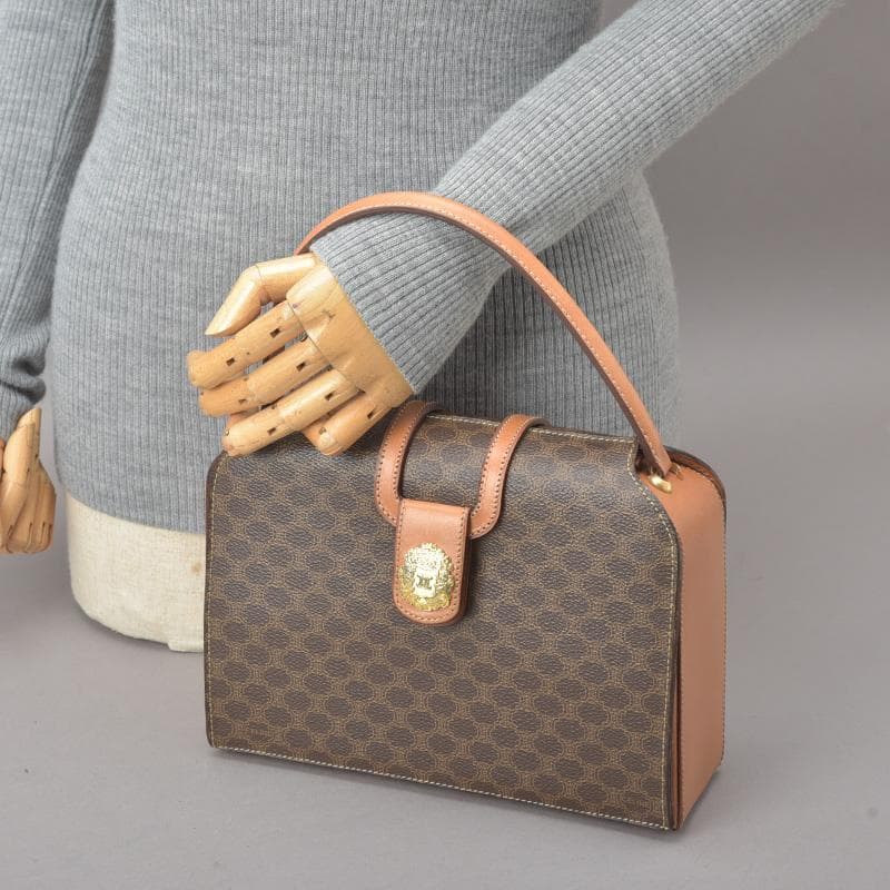 Celine Macadam Pattern Handbag Leather Brown