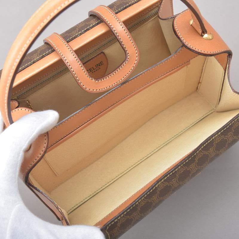 Celine Macadam Pattern Handbag Leather Brown