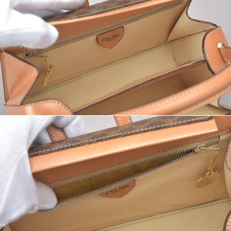 Celine Macadam Pattern Handbag Leather Brown