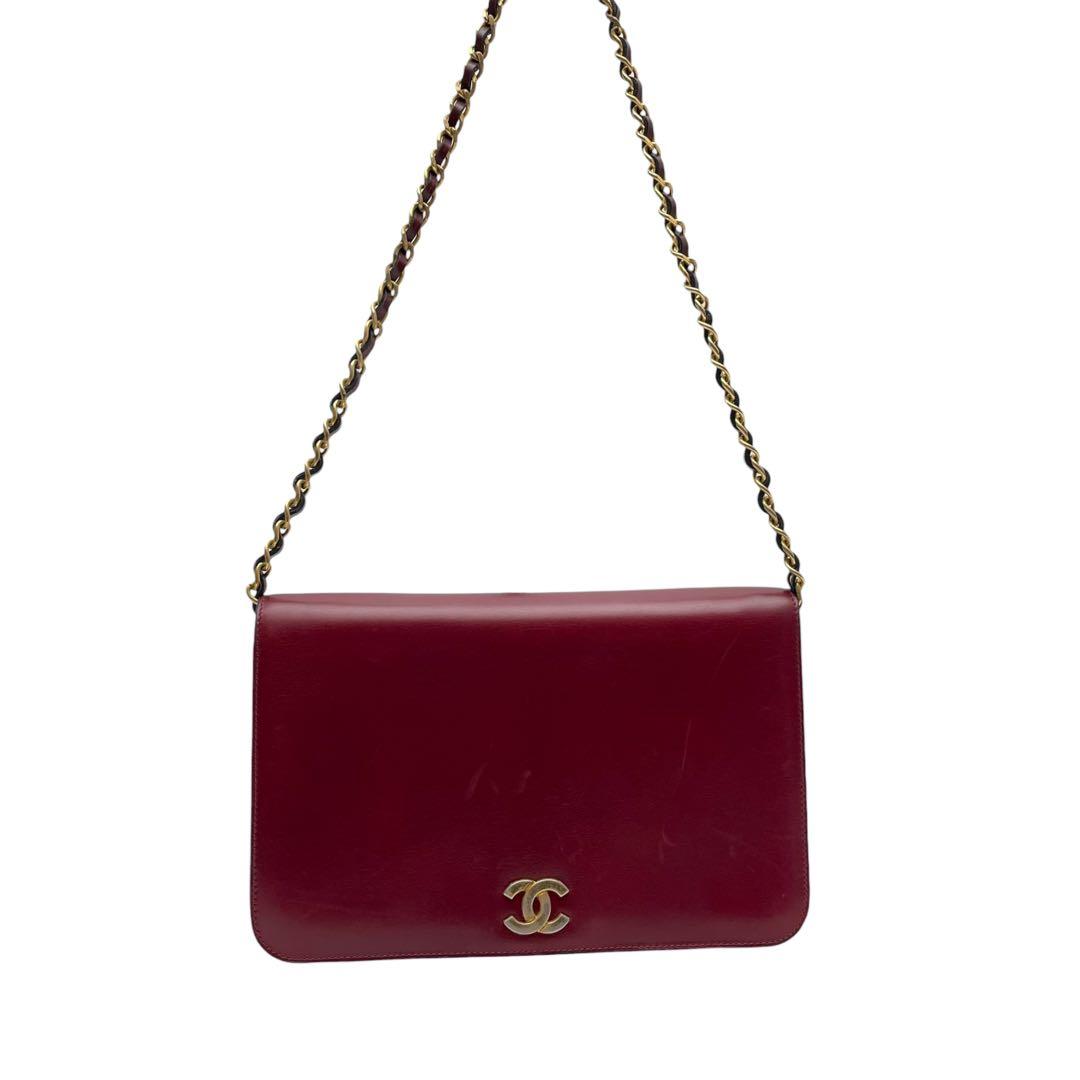 Chanel Leather CC Logo Chain Shoulder Bag Bordeaux Red — view 3