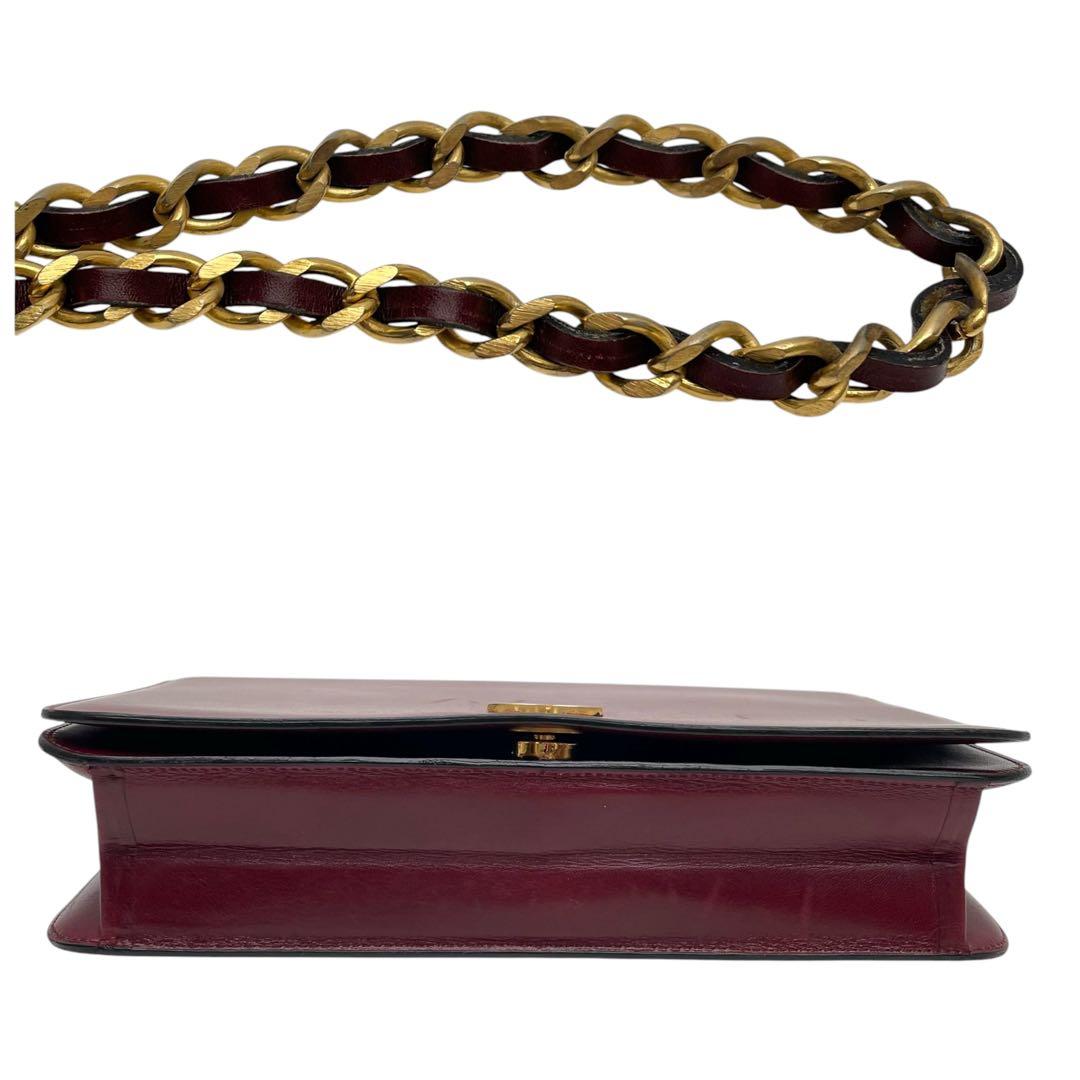 Chanel Leather CC Logo Chain Shoulder Bag Bordeaux Red — view 8
