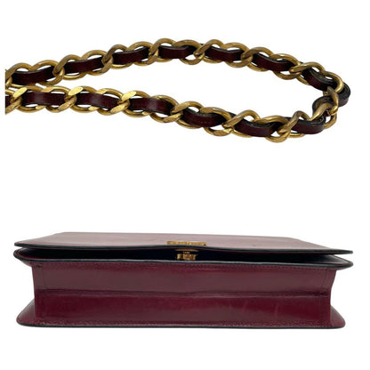 Chanel Leather CC Logo Chain Shoulder Bag Bordeaux Red — view 8