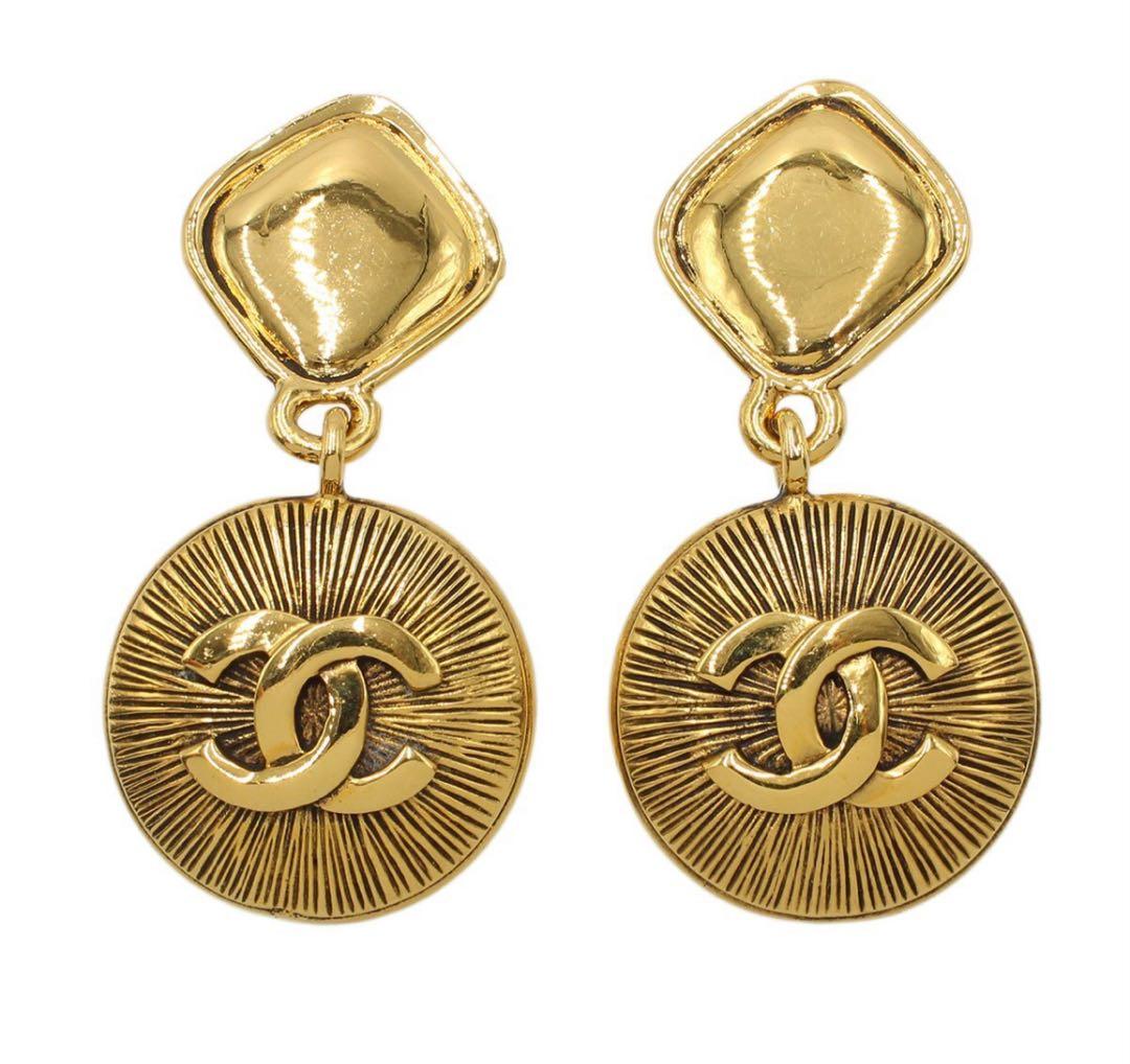 Chanel Coco Mark Rhombus X Round Swing Earrings
