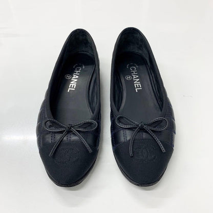 Chanel CC Logo Quilted Leather Fabric Ribbon Ballet Shoes — view 2