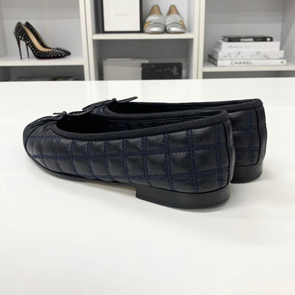 Chanel CC Logo Quilted Leather Fabric Ribbon Ballet Shoes — view 4