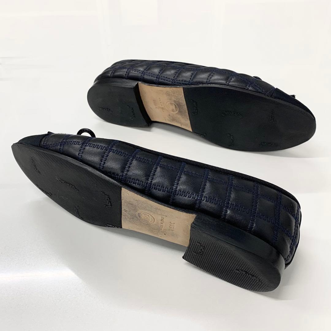 Chanel CC Logo Quilted Leather Fabric Ribbon Ballet Shoes — view 6