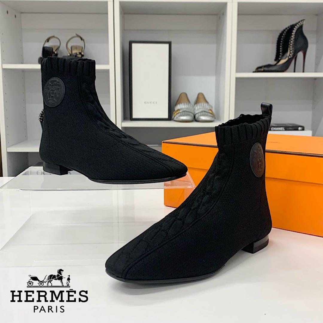 Hermes Duo Knit Ex-libris Short Boots Black