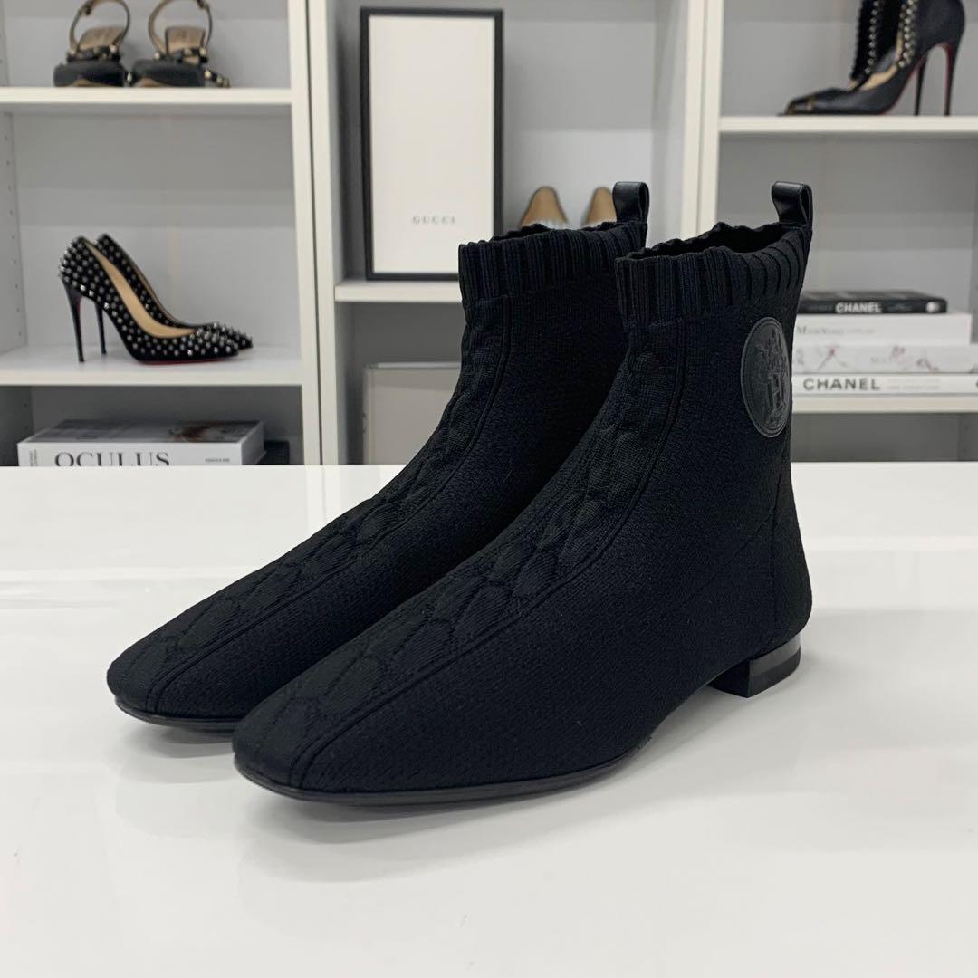 Hermes Duo Knit Ex-libris Short Boots Black — view 3