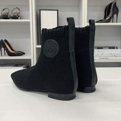 Hermes Duo Knit Ex-libris Short Boots Black — view 5