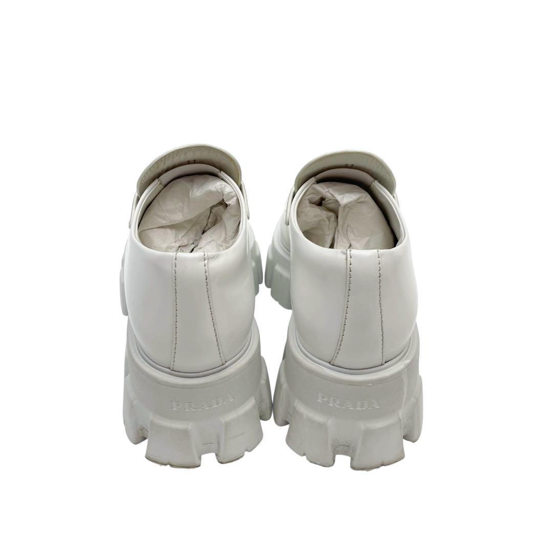 Prada Leather Triangle Plate Logo Loafers White — view 4