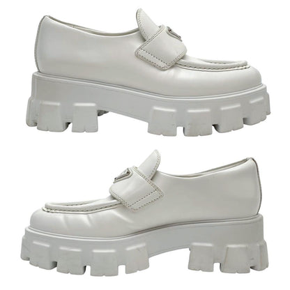 Prada Leather Triangle Plate Logo Loafers White — view 5