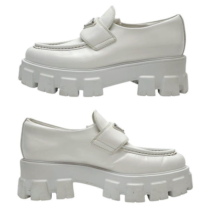 Prada Leather Triangle Plate Logo Loafers White — view 6