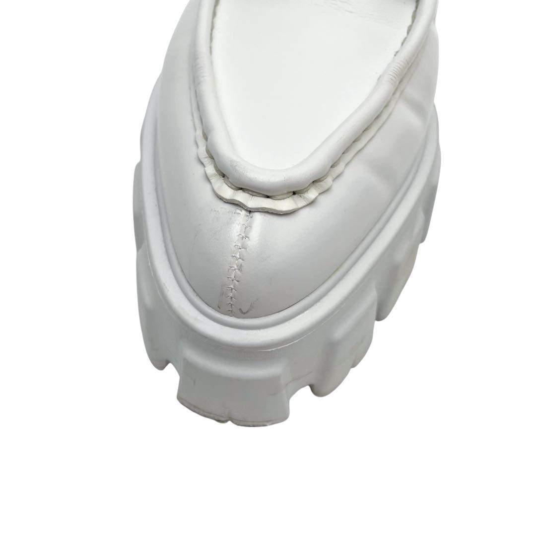 Prada Leather Triangle Plate Logo Loafers White — view 8