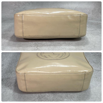 Gucci GG Shoulder Bag Patent Leather Beige Logo — view 8