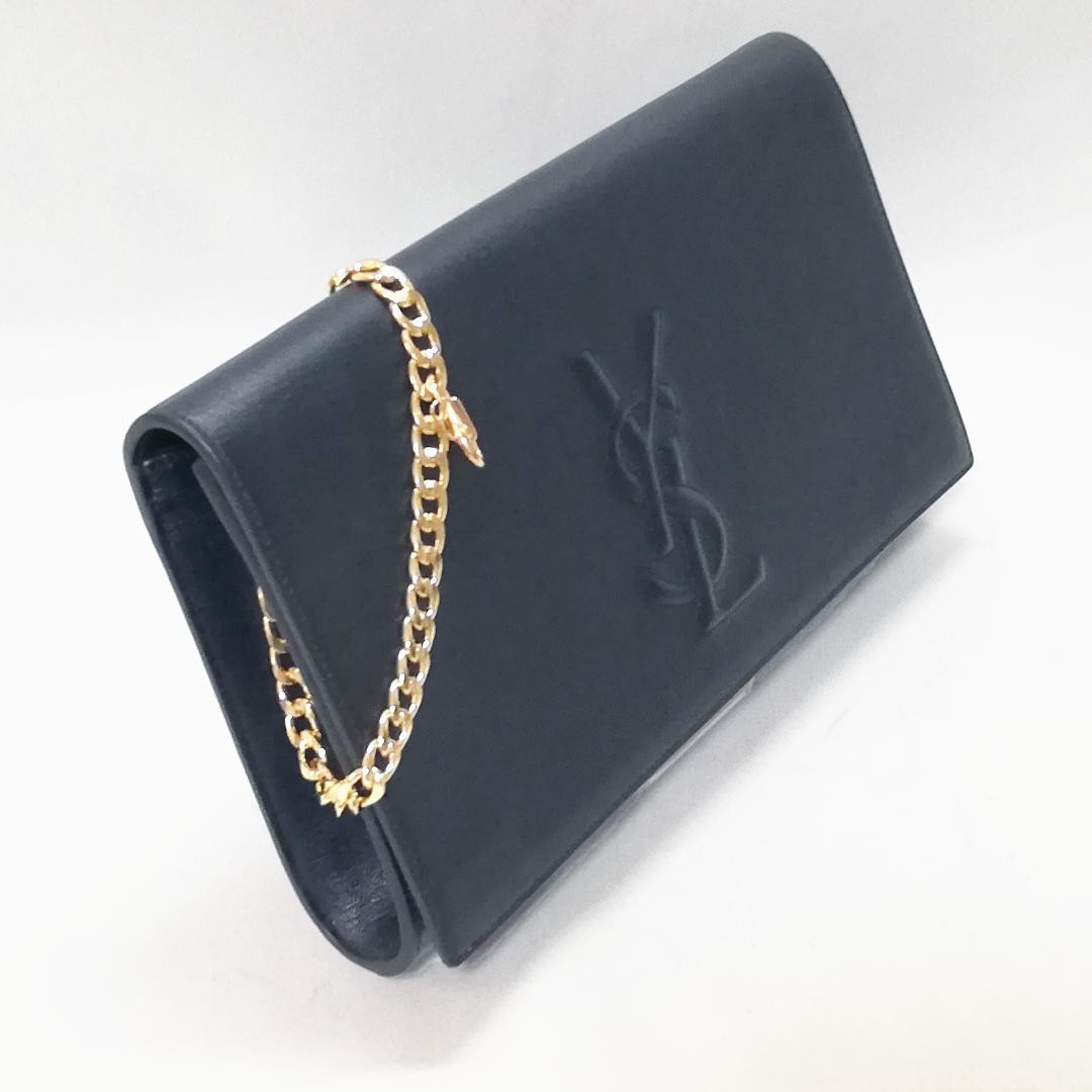 Saint Laurent Clutch Leather Blue Gold — view 2