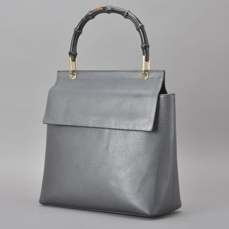 ◇gucci Bamboo Handbag Leather Black Gray Bag