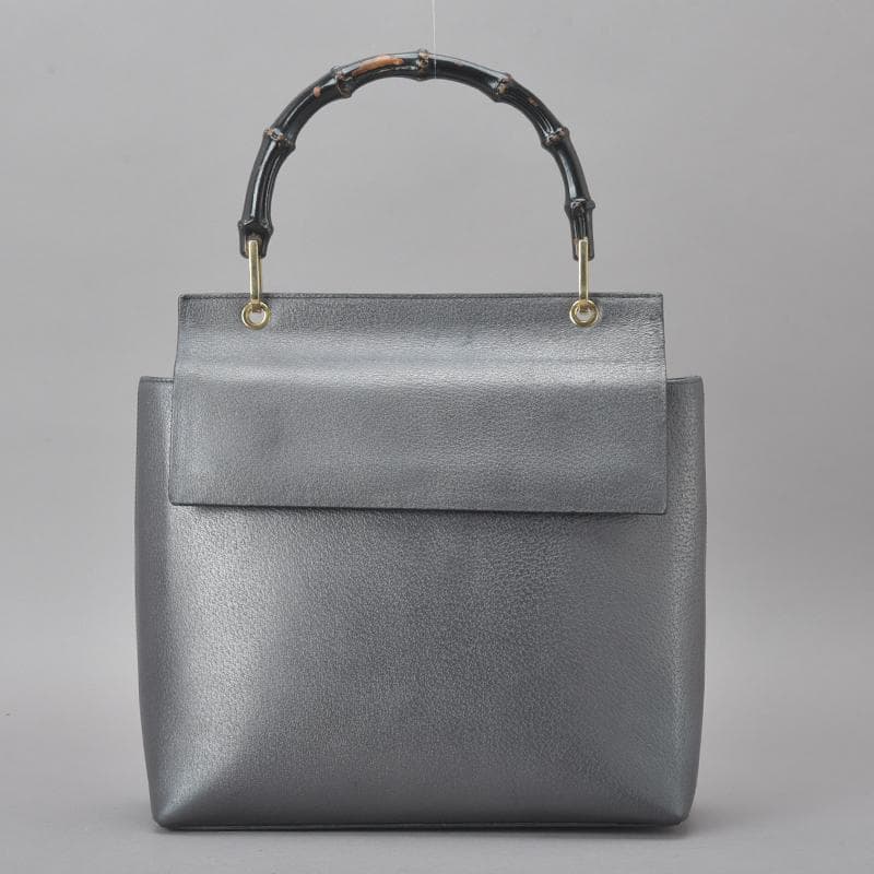 ◇gucci Bamboo Handbag Leather Black Gray Bag