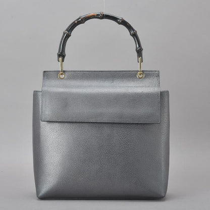 ◇gucci Bamboo Handbag Leather Black Gray Bag