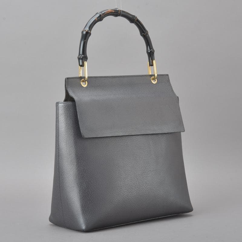 ◇gucci Bamboo Handbag Leather Black Gray Bag