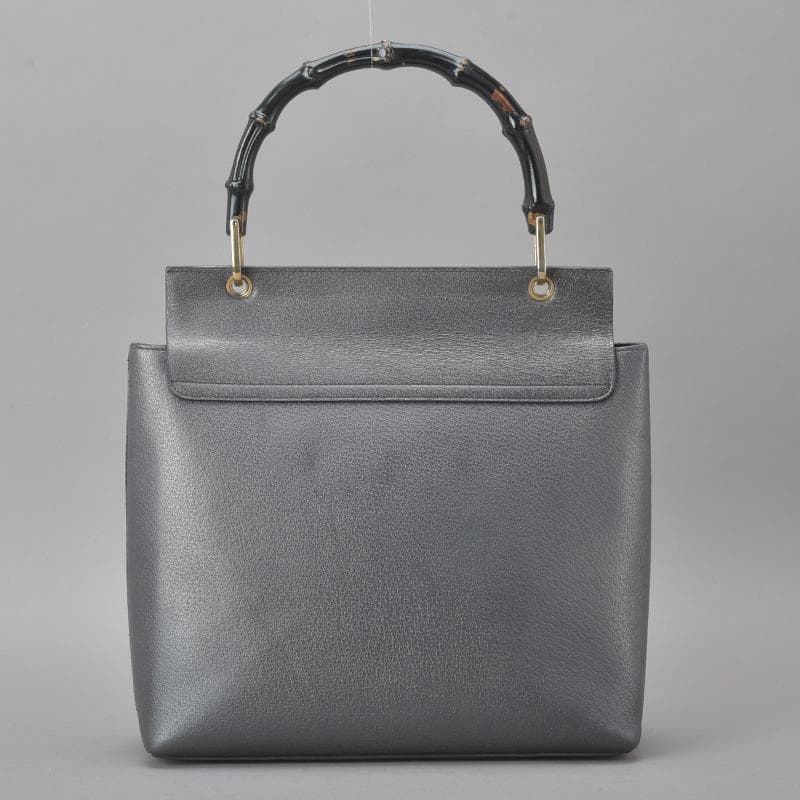 ◇gucci Bamboo Handbag Leather Black Gray Bag